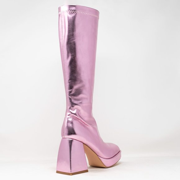 Chase & Chloe Women's Low Platform Mid Calf Boots with High Chunky Block Heel - Picture 3 of 4